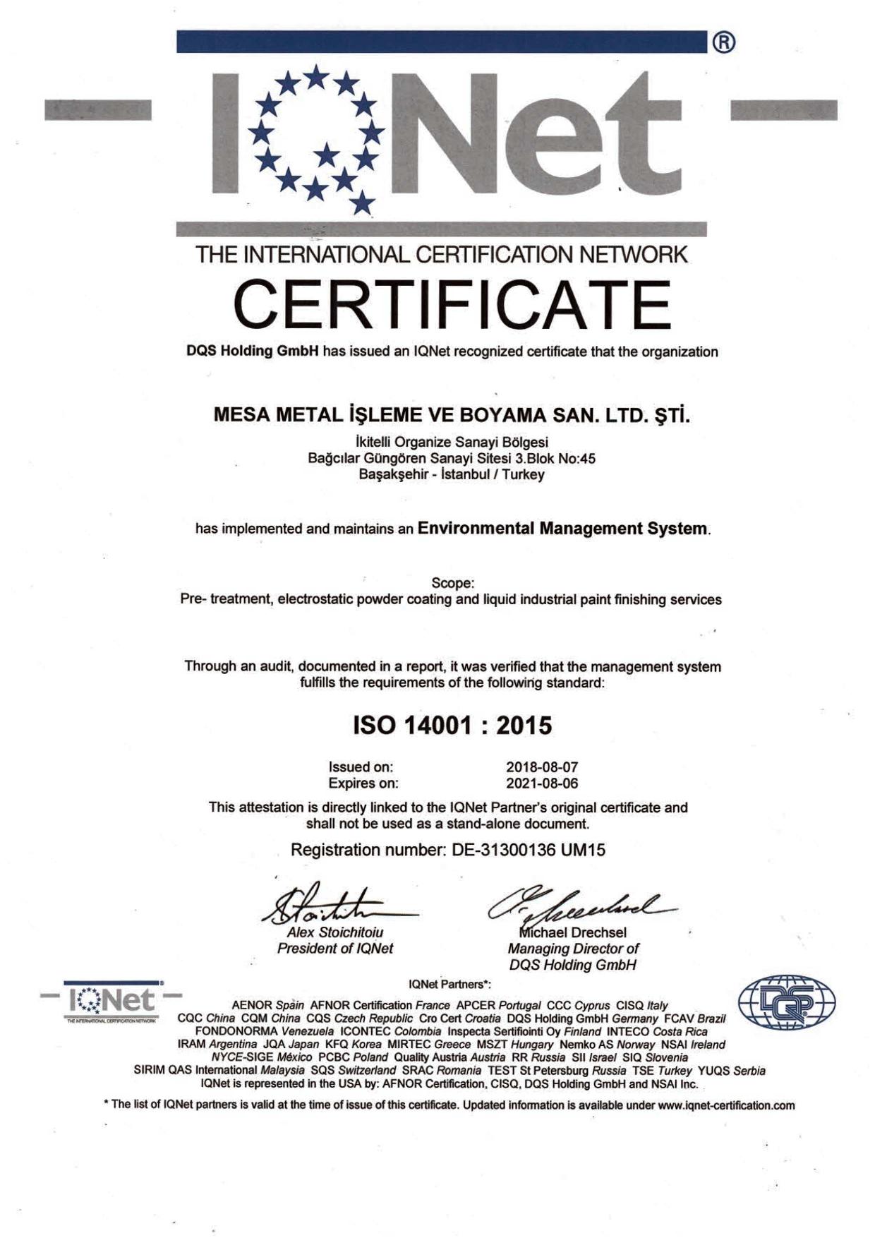 ISO 14001 Çevre Yönetim Sistemi